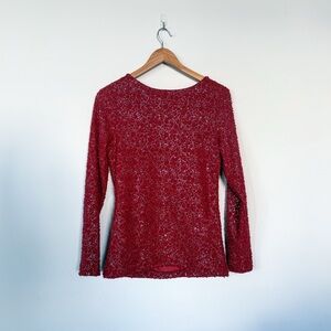 3/$20⚡️ Jennifer Lopez Red Textured Knit Metallic Open Back Long Sleeve Blouse